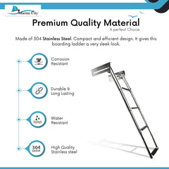 Marine City 4 Step Telescoping Swim Ladder with Rubber Strap 304 Stainless Steel
