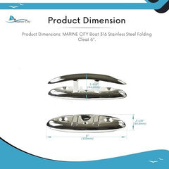 Marine City 6-Inch Rope Folding Cleat – Heavy-Duty Stainless Steel Flip-Up Cleat
