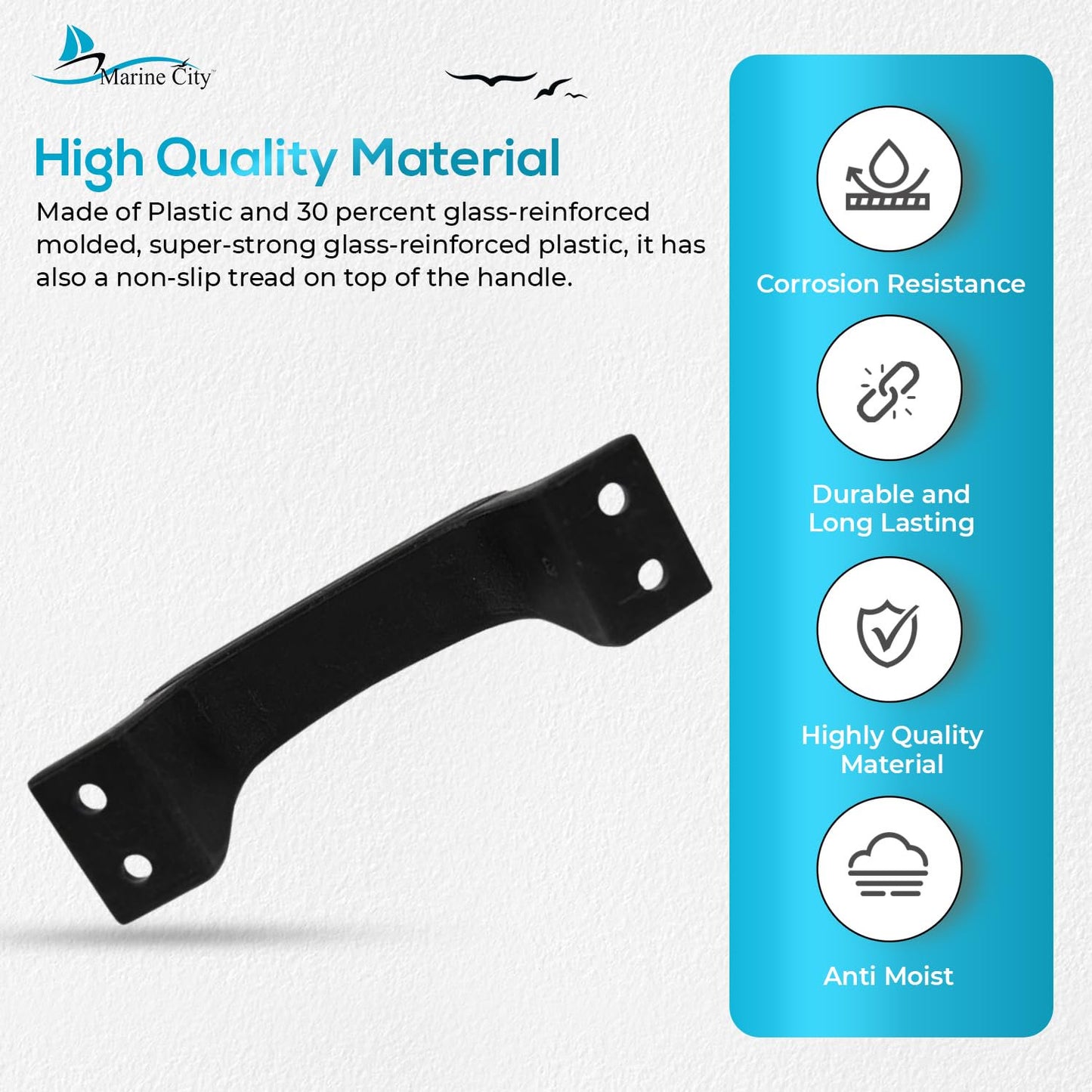 Marine City Black Plastic Transom Step Handle – 6-3/8” Width, Glass-Reinforced