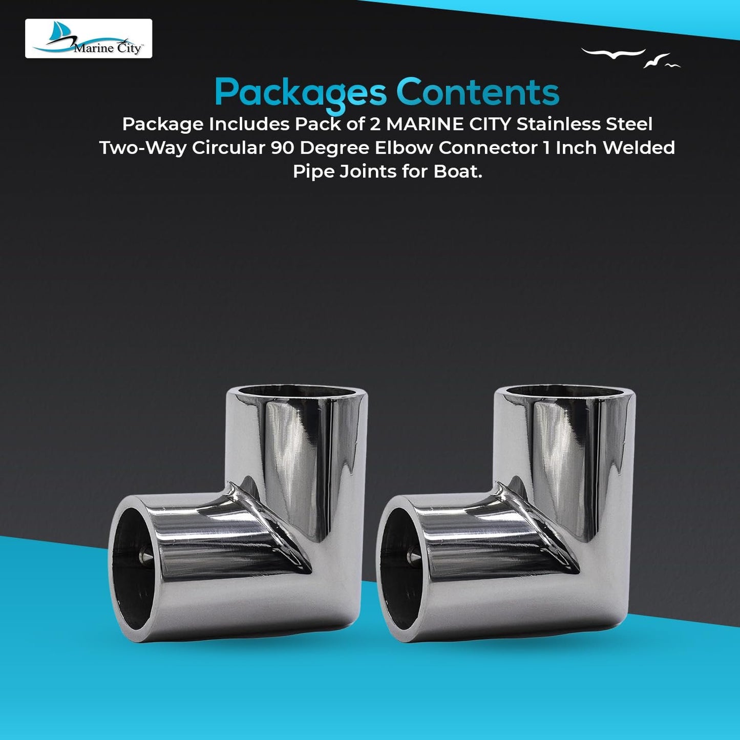 MARINE CITY 90° Elbow Two-Way Connector 304 Stainless Steel (Pack of 2)