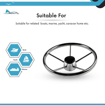 Marine City 5-Spoke Stainless Steel Steering Wheel – 304 Corrosion Resistant