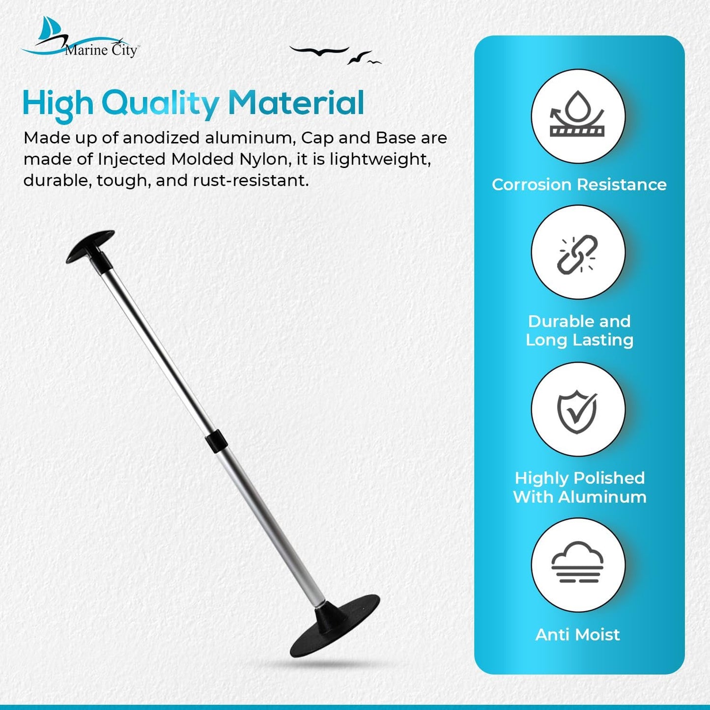 Marine City Aluminum Telescoping Boat Cover Support Pole – 3 Section Adjustable