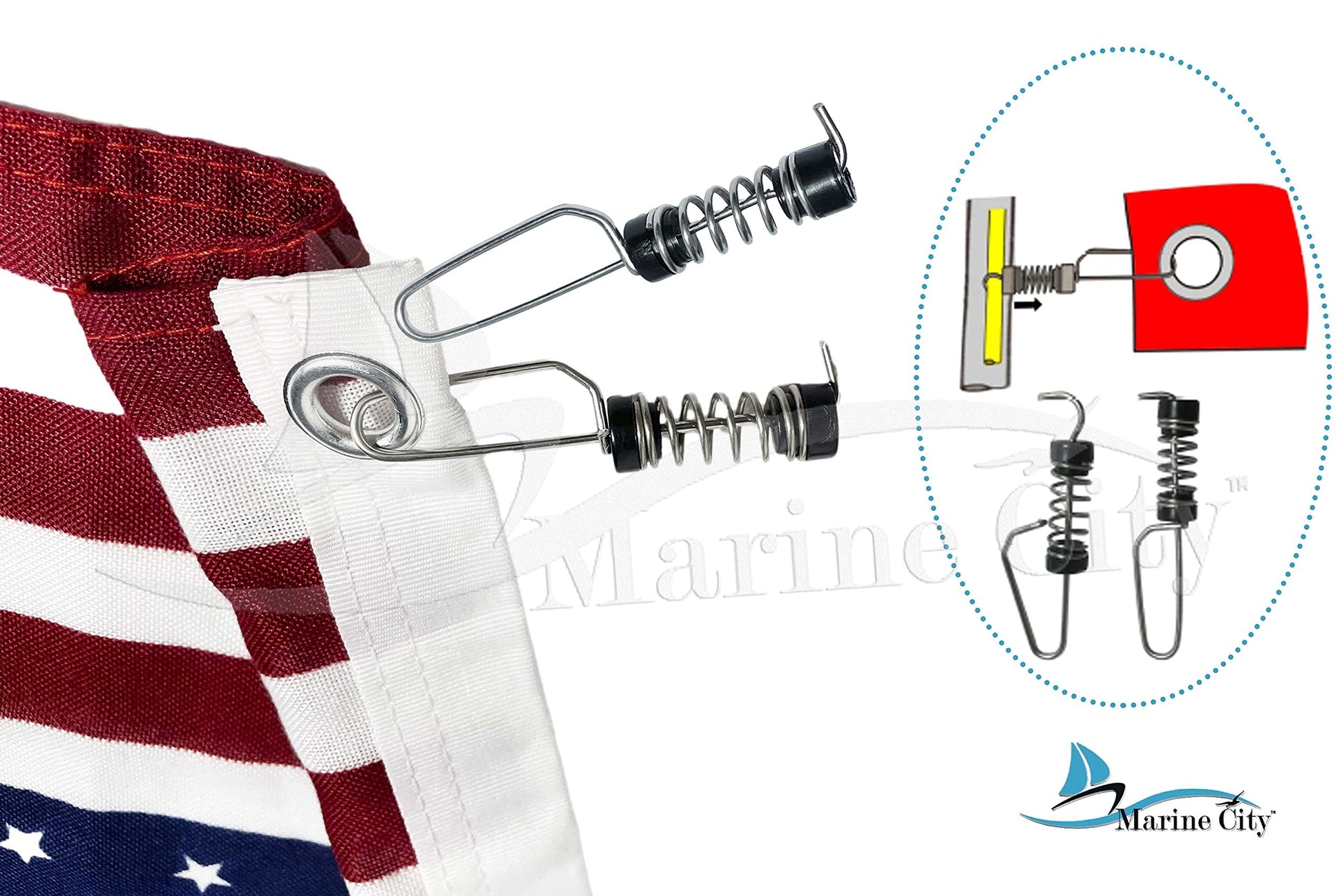 Marine City Antenna Halyard & Outrigger Flag Clips 304 Stainless Steel (2 Pcs) Marine City