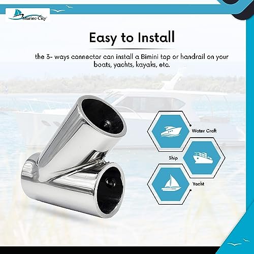 Marine City 304 Stainless Steel Tee Connector Hand Rail Fittings – (Pack of 2)