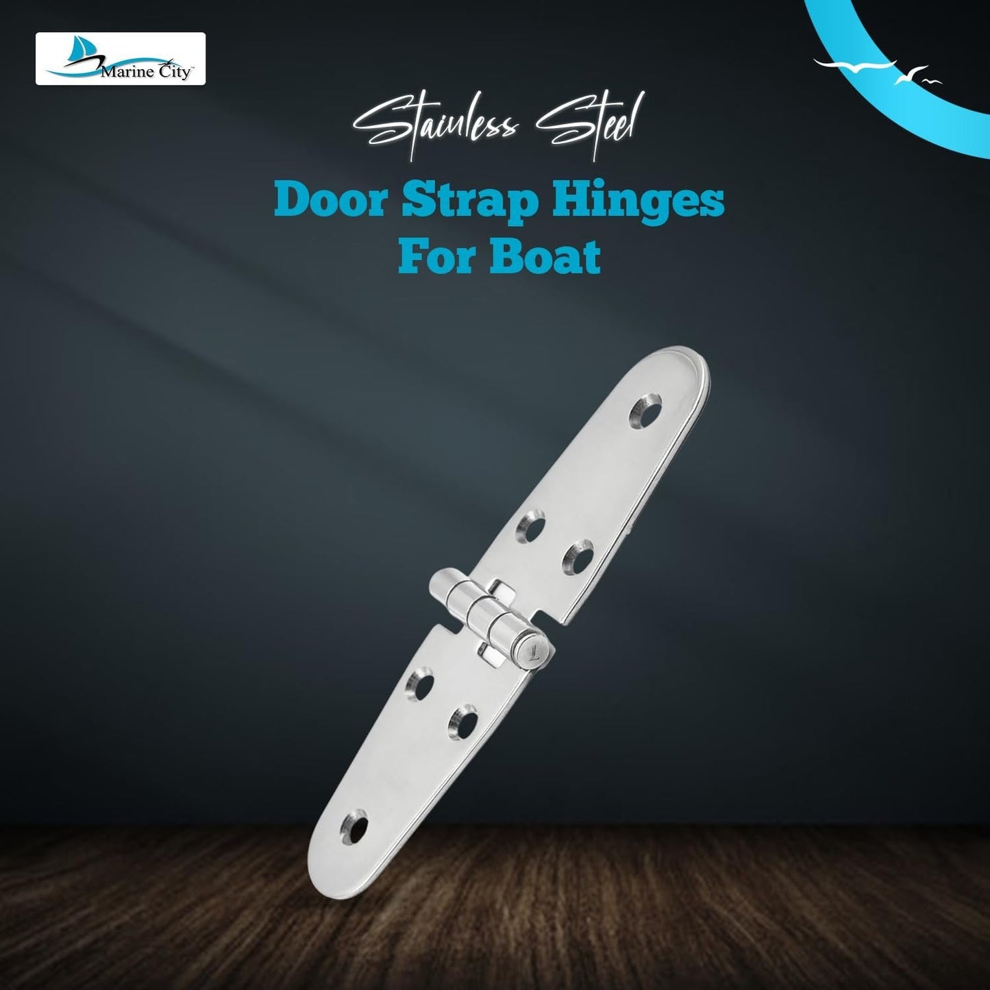 Marine City 304 Stainless Steel Round Door Strap Hinges (5-5/8” × 1.5”) (2 Pcs) Marine City