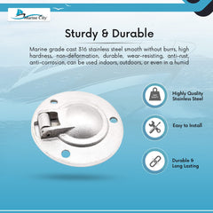 MARINE CITY 316 Stainless Steel Round Flush Boat Hatch Lift Ring (Pack of 2)