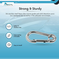 Marine City 316 Stainless-Steel 3-1/2” Carabiners/Clip Snap Hook with Ring for Sailing, Fishing, Hiking