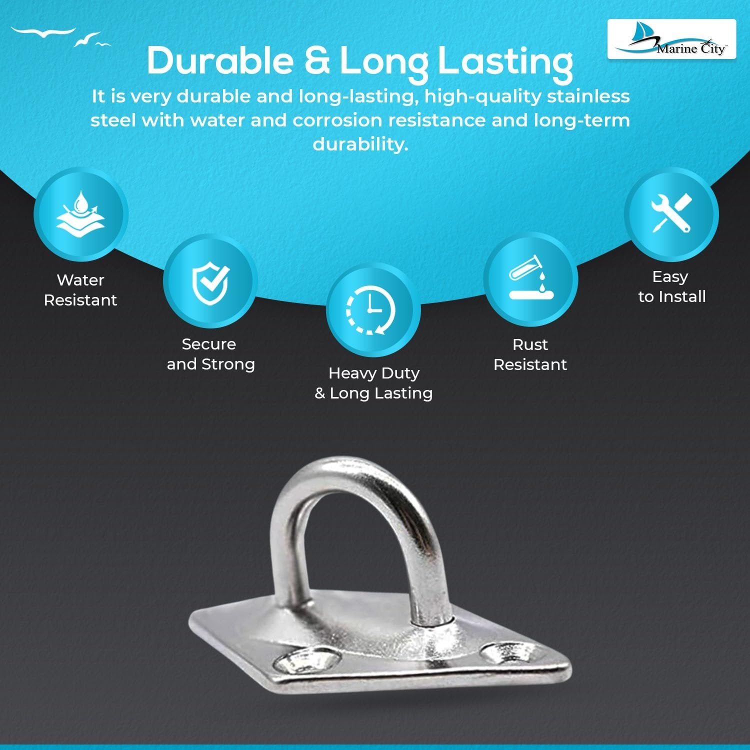 Marine City U-Shaped Pad Eye – Polished Stainless Steel, 2-3/8 x 1-1/2", (2 Pcs) Marine City Hardware
