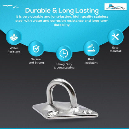 Marine City U-Shaped Pad Eye – Polished Stainless Steel, 2-3/8 x 1-1/2", (2 Pcs) Marine City Hardware