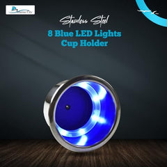Marine City 8 Blue LED 12V Illuminated Stainless Steel Cup Holder with Drain