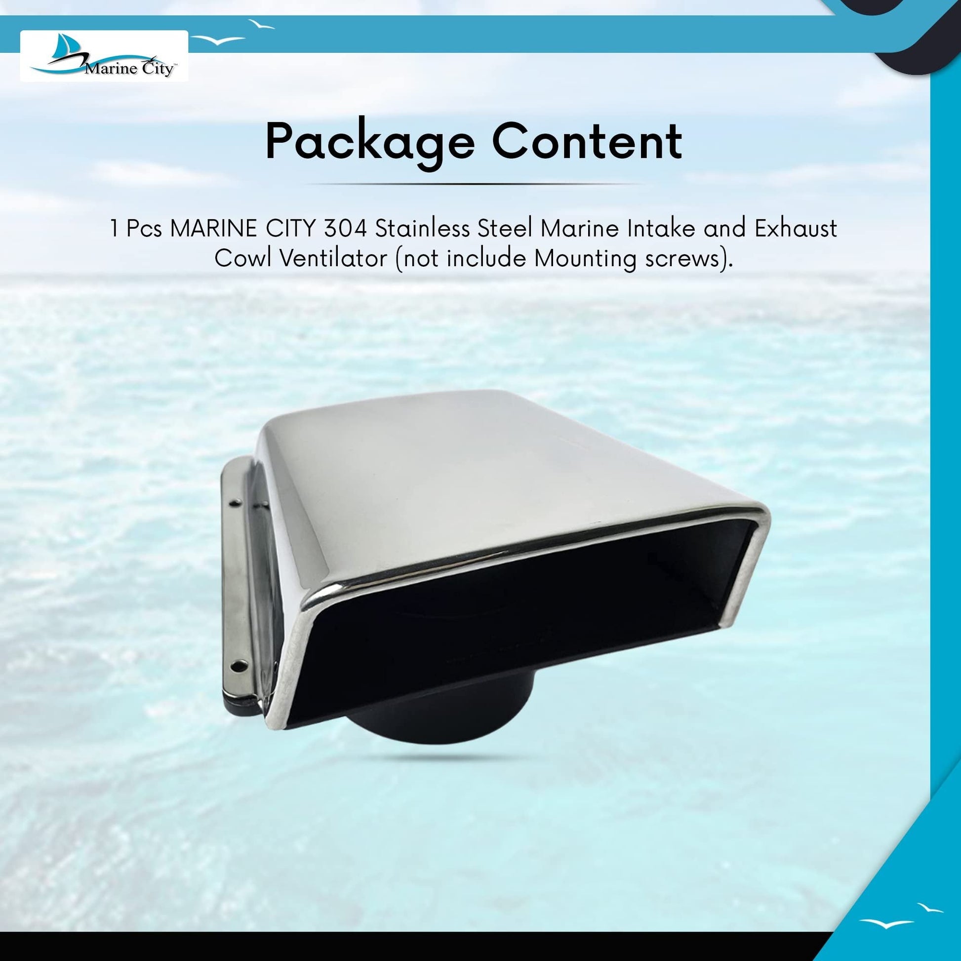 Marine City Intake & Exhaust Cowl Ventilator–304 Stainless Steel, 3” Hose Flange Marine City