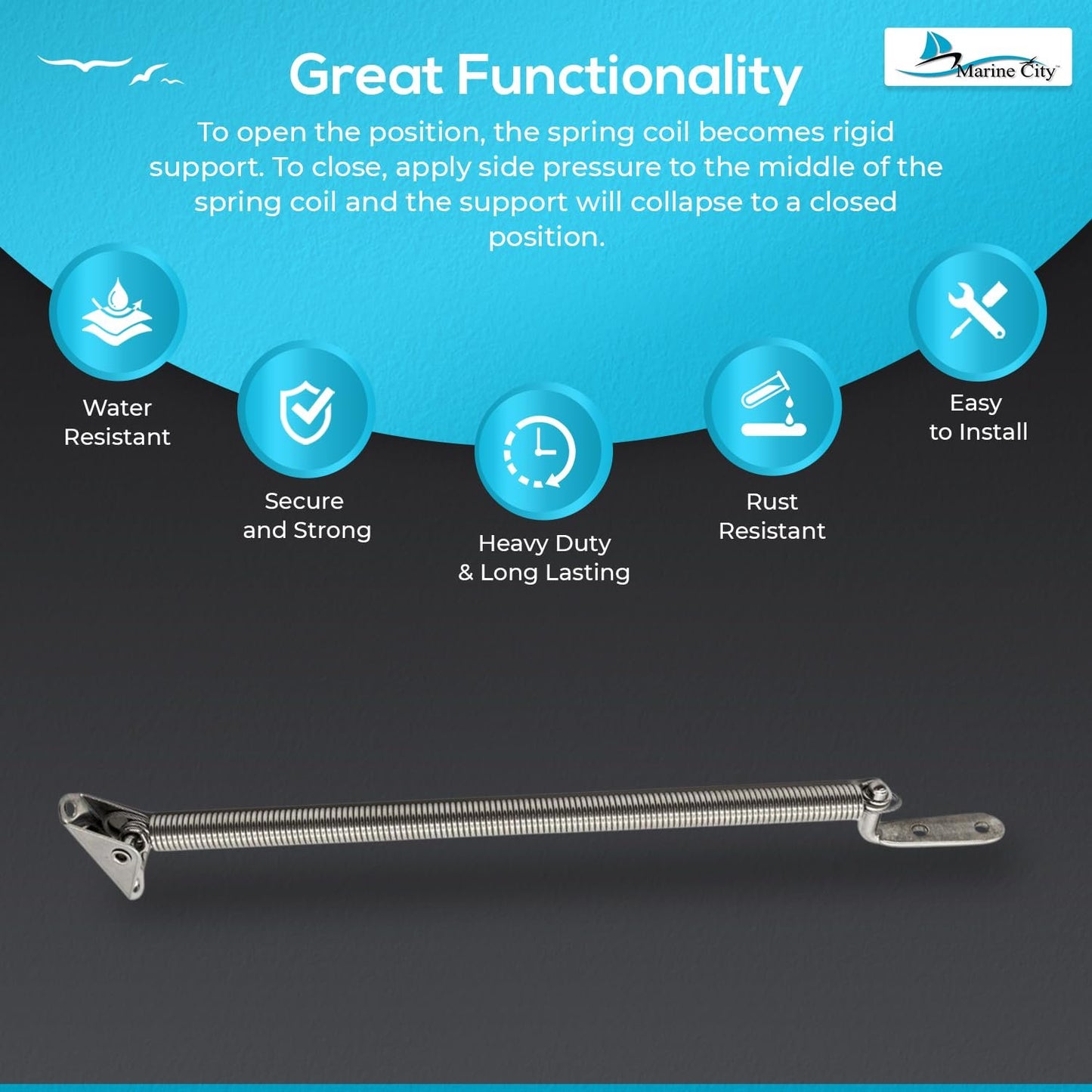 Marine City Ajustador de resorte de escotilla de servicio pesado marino de acero inoxidable 304 con perno en U y placa en forma de L 8-7/16"(214,0 mm)