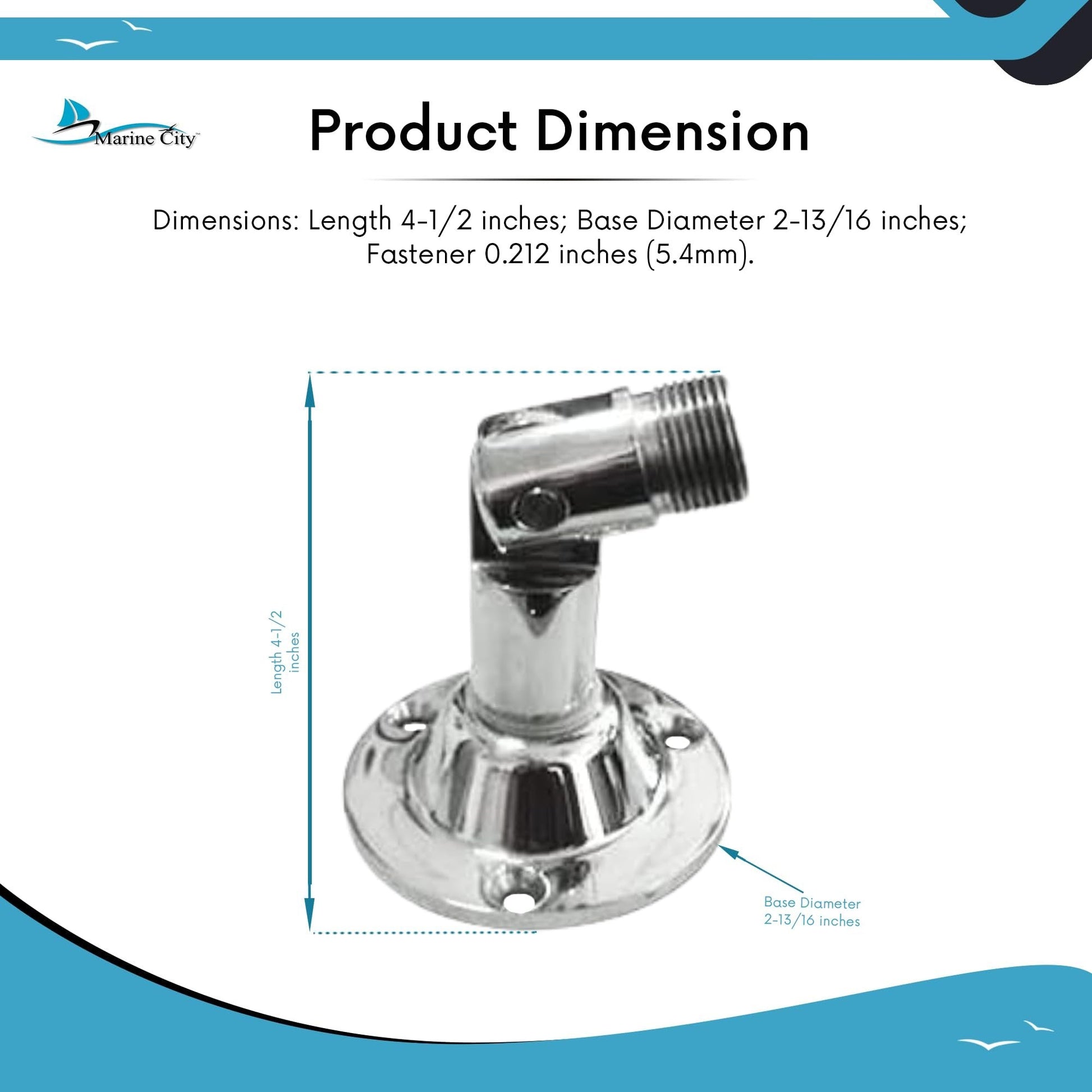 Marine City 180° Adjustable Swivel Tall Antenna Base – 316 Stainless Steel MARINE CITY