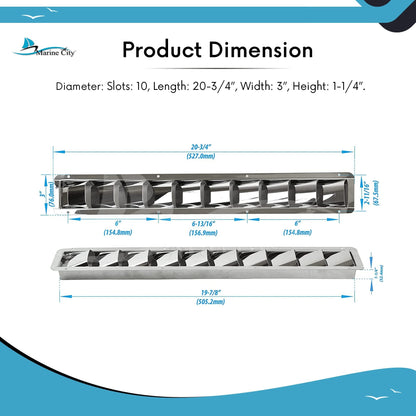 Marine City 10-Slot Louvered Vent – 304 Grade Stainless Steel, Easy Installation Marine City