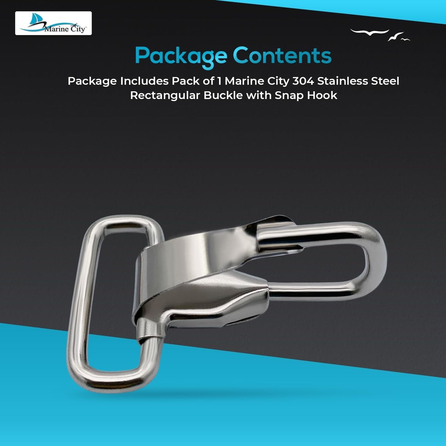 Marine City Stainless Steel Rectangular Buckle with Snap Hook – Heavy-Duty MARINE CITY