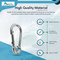 Marine City 316 Stainless-Steel 3-1/2” Carabiners/Clip Snap Hook with Ring for Sailing, Fishing, Hiking