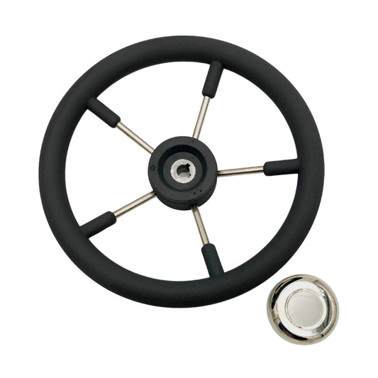 Marine City 5 Spoke Boat Steering Wheel – 316 Stainless Steel, Gray PU Foam Grip