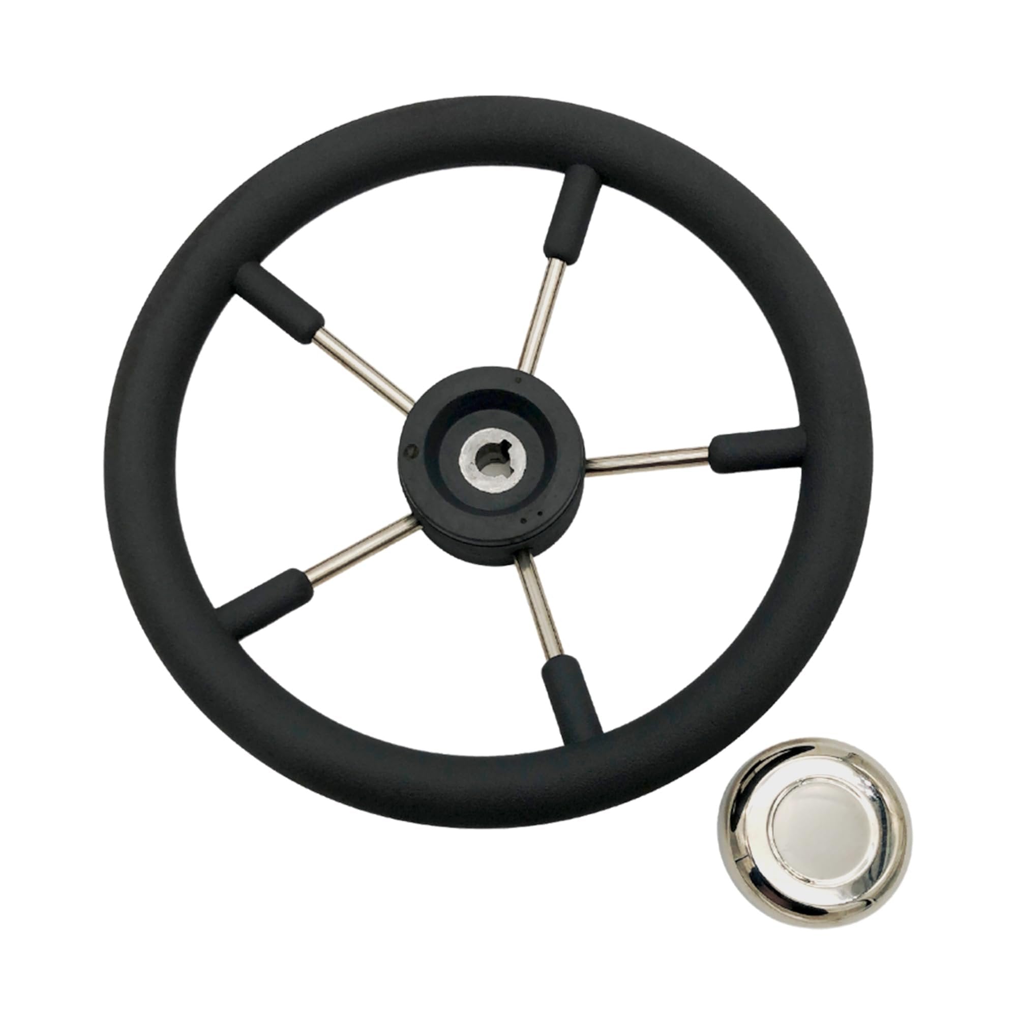 Marine City 5 Spoke Boat Steering Wheel – 316 Stainless Steel, Gray PU Foam Grip