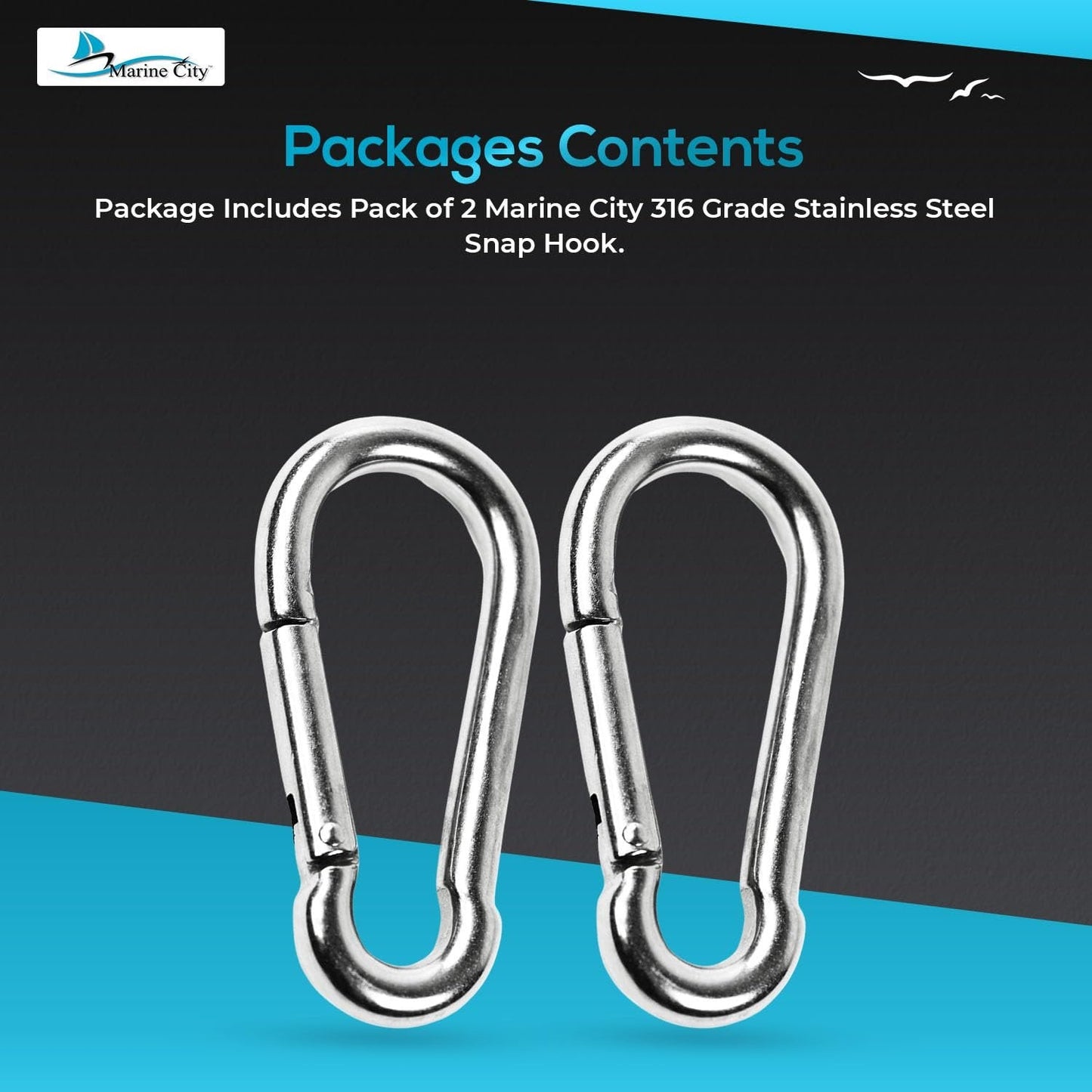 Marine City Clip Snap Hook with Ring 3-1/8"– Stainless Steel, Rust Free, Durable Marine City Hardware