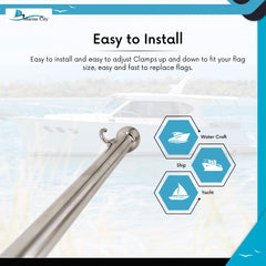 MARINE CITY 30-Inch Flag Stanchion Pole – 304 Stainless Steel, Rust-Resistant