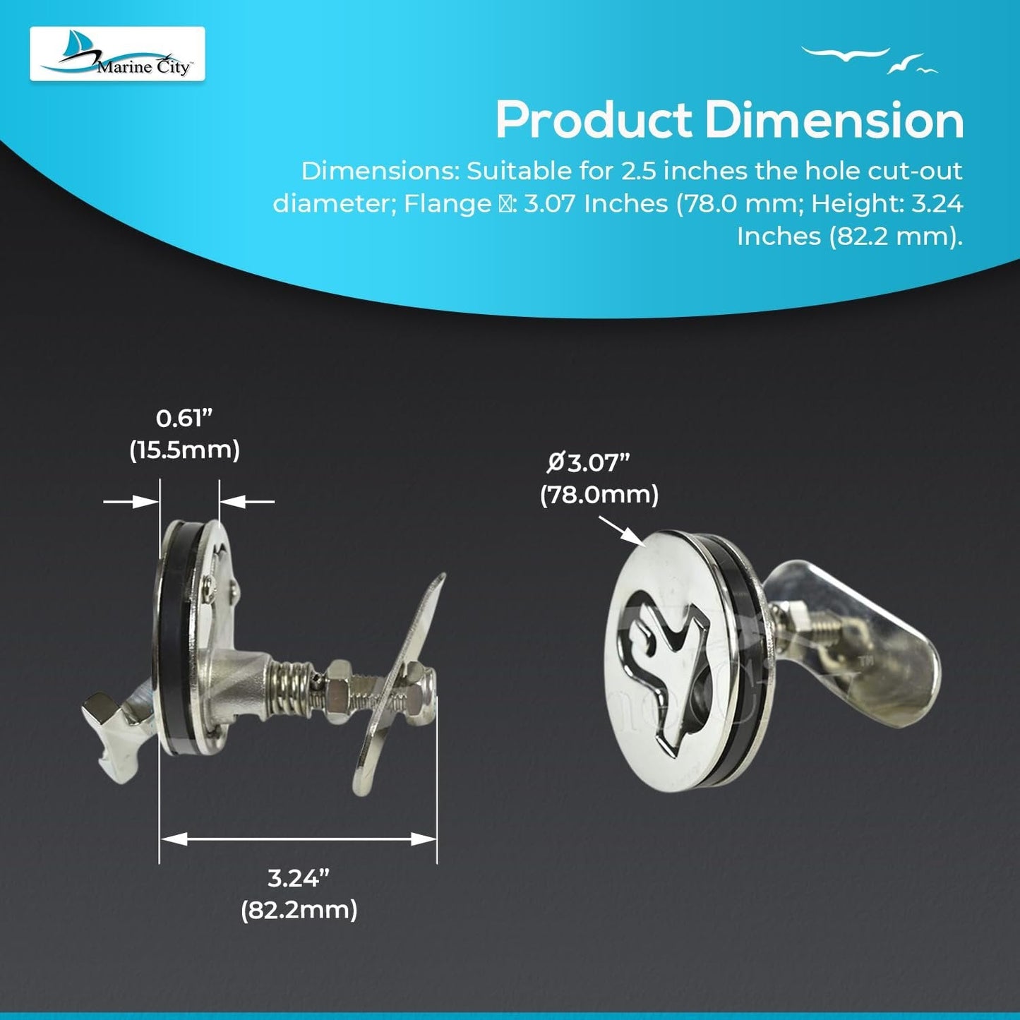 Marine City Stainless Steel Cam Latch – Marine Grade T-Handle, Flush Hatch Lock Marine City