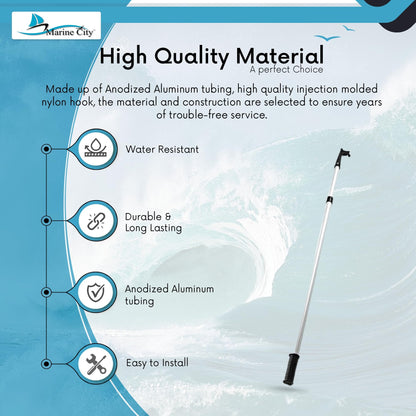 Marine City 2-Step Telescoping Boat Hook – Anodized Aluminum, Adjustable