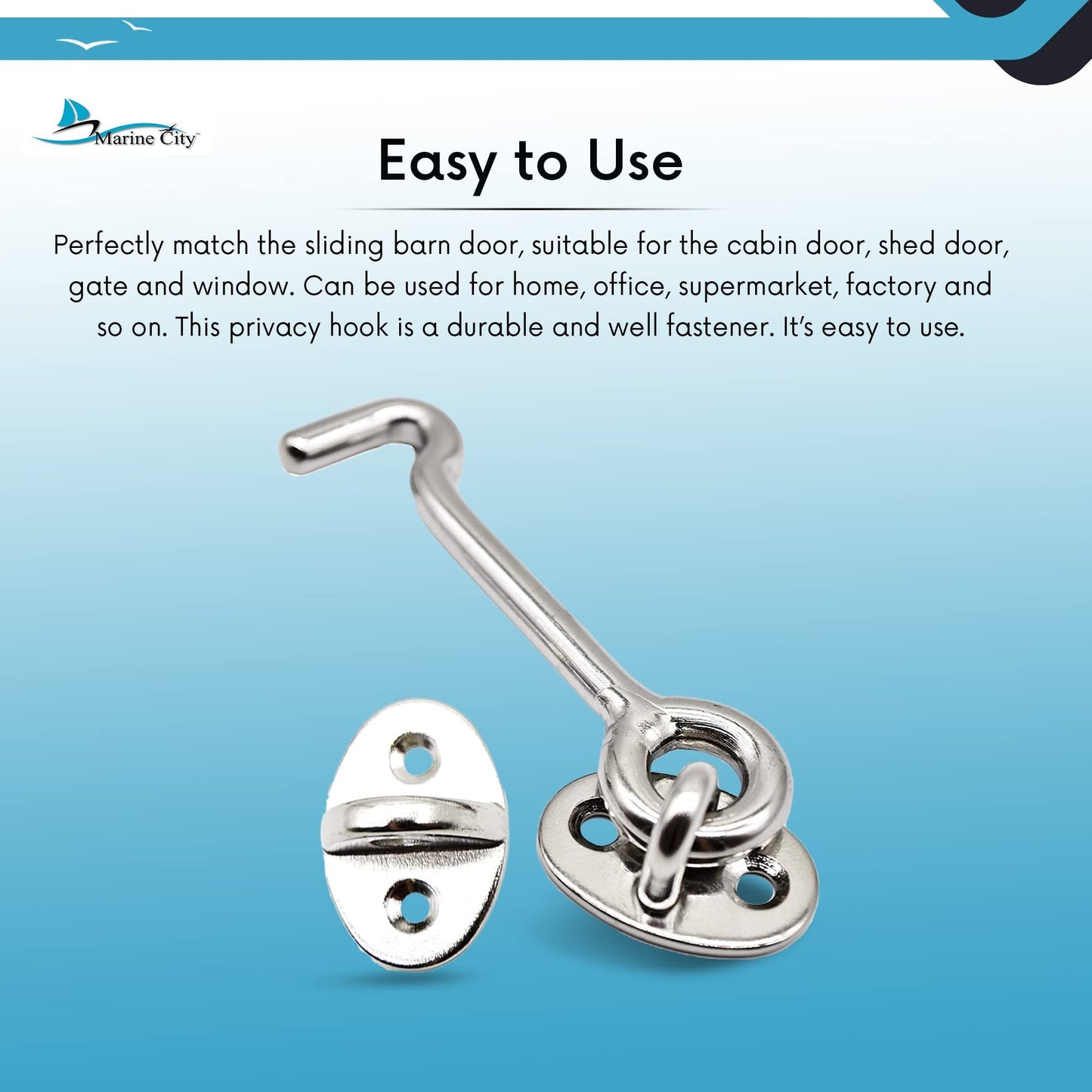 Marine City Buckle Cabin Hook and Eye Latch – 316 Stainless Steel 2” for Door Marine City