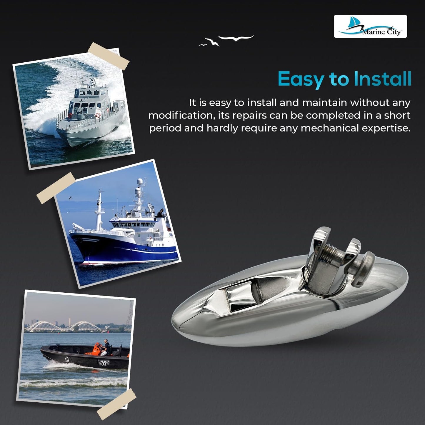 Marine City 316 Stainless Steel Quick Release Mount Swivel Hinge for Bimini Top (1 Pcs)