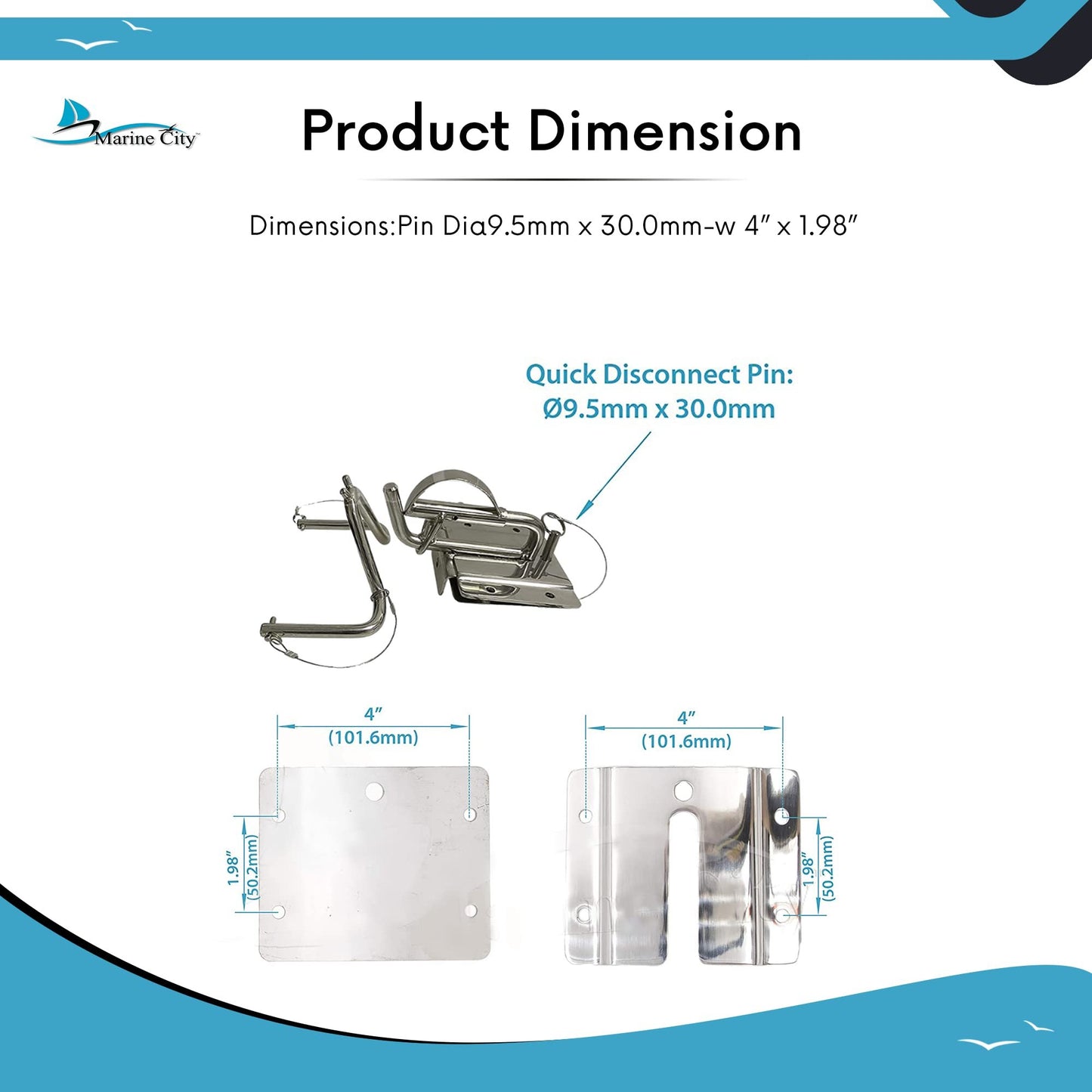 MARINE CITY Quick Release Snap Davits Set – 304 Stainless Steel (Pack of 2)