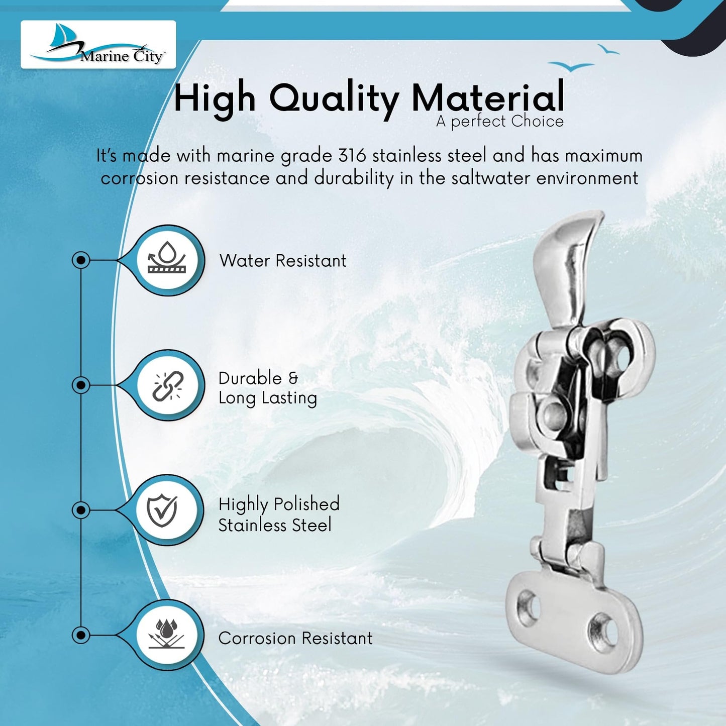 MARINE CITY Locker Hatch Anti-Rattle Toggle Latch – 316 Stainless Steel Marine City
