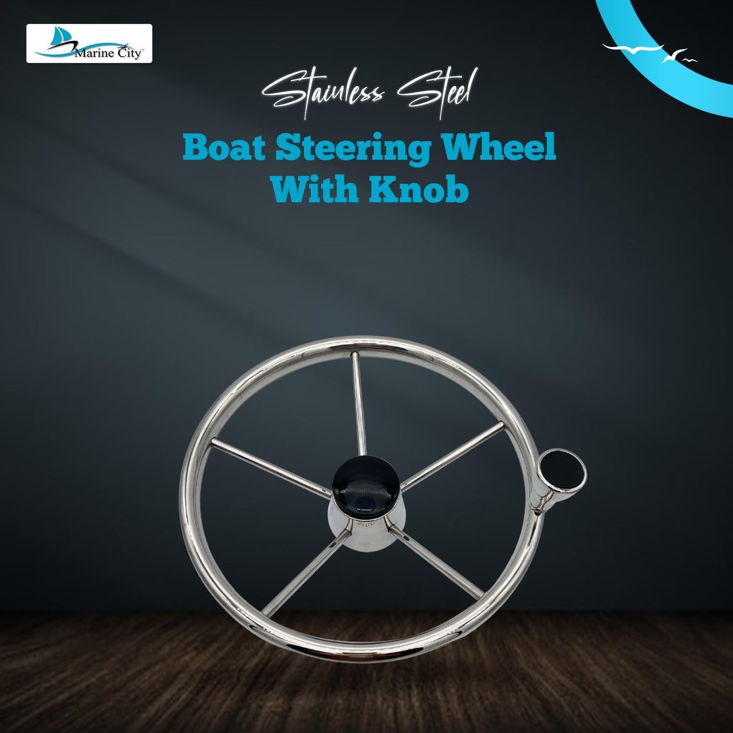 Marine City 5-Spoke Stainless Steel Steering Wheel – 13-1/2” Marine Helm Wheel MARINE CITY