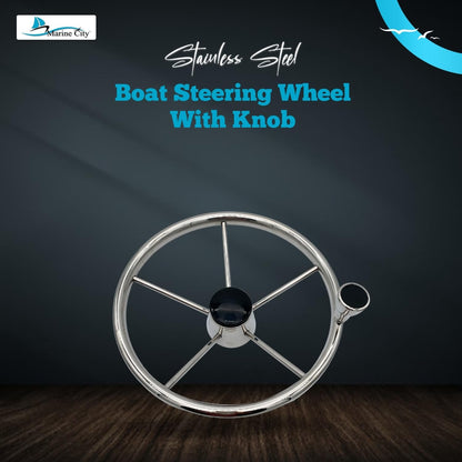 Marine City 5-Spoke Stainless Steel Steering Wheel – 13-1/2” Marine Helm Wheel MARINE CITY