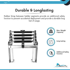 Marine City 4 Step Telescoping Swim Ladder with Rubber Strap 304 Stainless Steel
