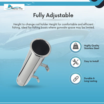 Marine City Adjustable Fishing Rod Holder – 304 Stainless Steel, Heavy-Duty