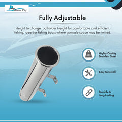 Marine City Adjustable Fishing Rod Holder – 304 Stainless Steel, Heavy-Duty