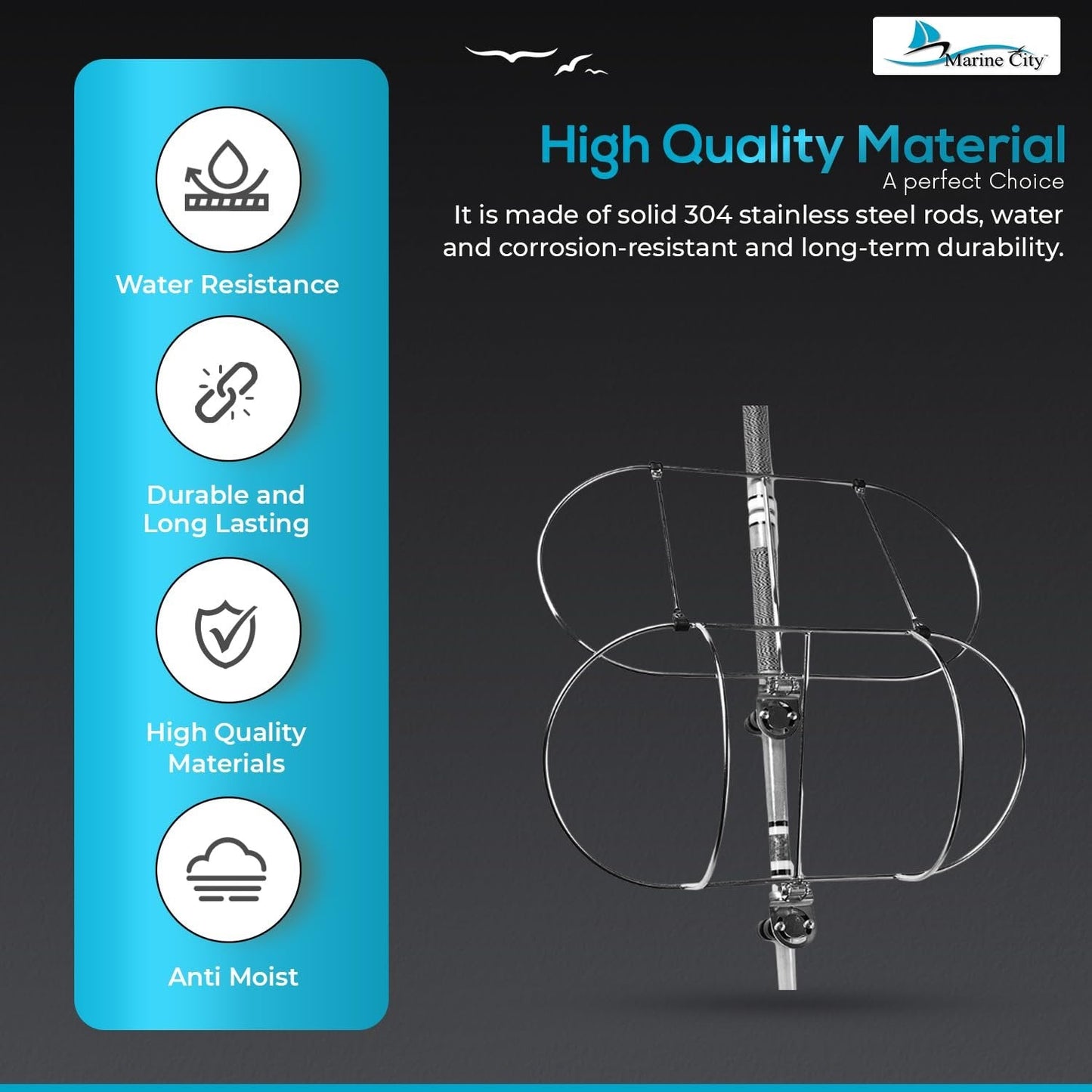 Marine City 304 Stainless Steel Folding Fender Rack with Stanchion Clamps Marine City