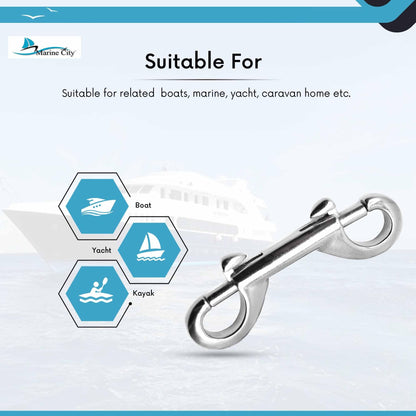 MARINE CITY Gancho de buceo con clip de doble extremo de acero inoxidable 316 de grado marino resistente de 3-1/2"