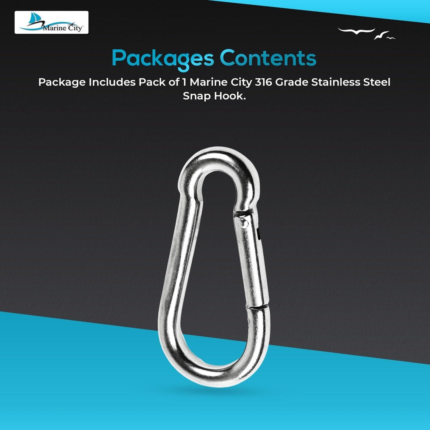 Marine City Clip Snap Hook with Ring 3-1/8"– Stainless Steel, Rust Free, Durable Marine City Hardware