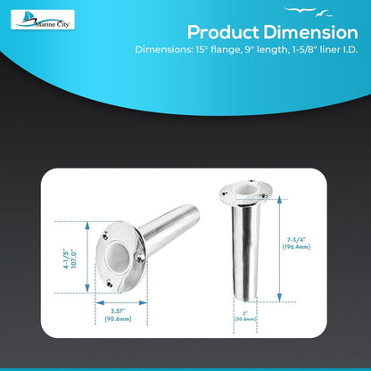 Marine City Stainless Steel Flush-Mount Fishing Rod Holder with Drain (4 Pcs)