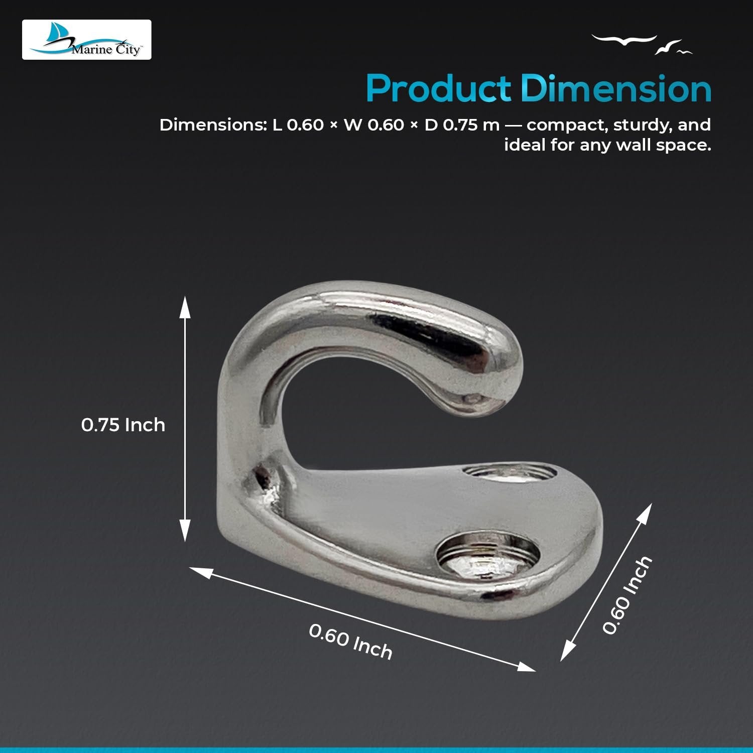 Marine City Triangle Wall Hook, Stainless Steel, 0.6” Corrosion-Resistant(4 Pcs) MARINE CITY