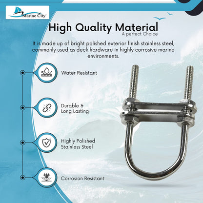 Marine City Bow Eye U-Bolt, 3/16” 304 Stainless Steel, 2-3/4” Length, Heavy Duty