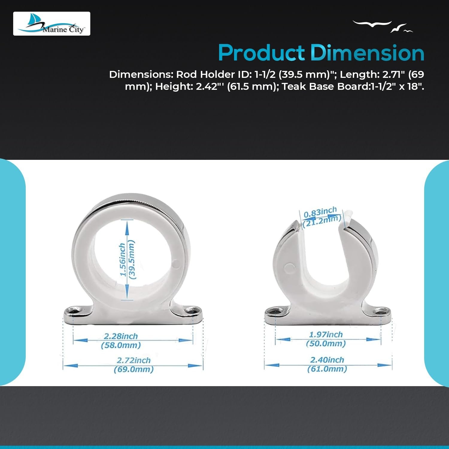 Marine City 4-Rod Reel Fishing Rod Storage Hanger Rack – 316 Stainless Steel MARINE CITY