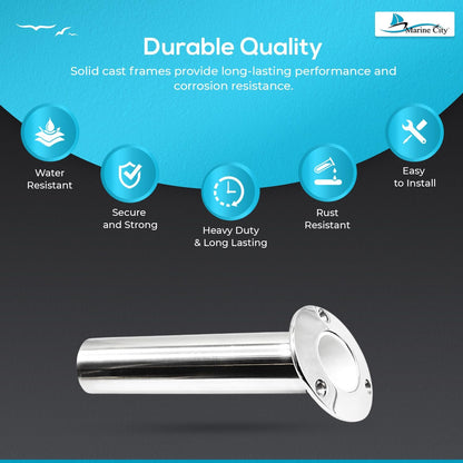 Marine City 316 Stainless Steel Flush-Mount Fishing Rod Holder with Drain