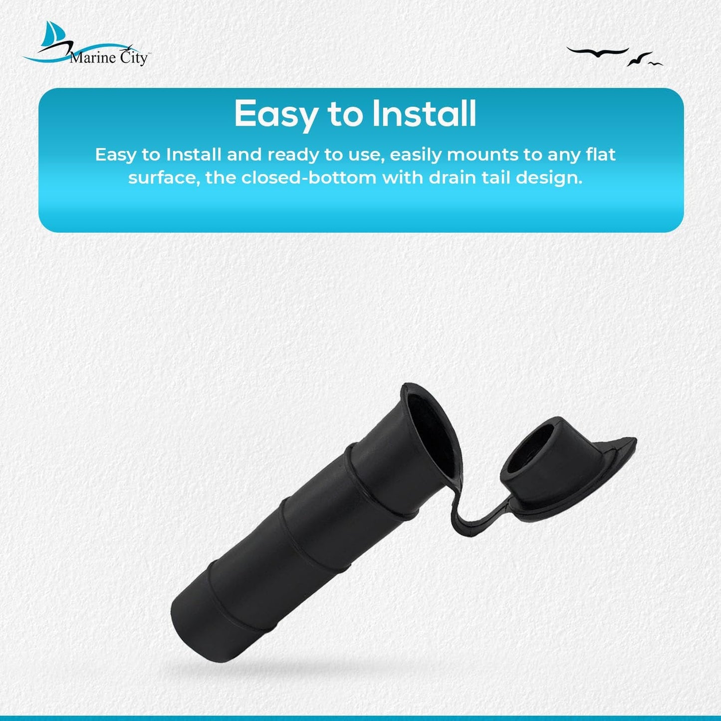 Marine City Black PVC Rod Holder with Cover – 6-7/8” Injection Molded Rod Holder MARINE CITY
