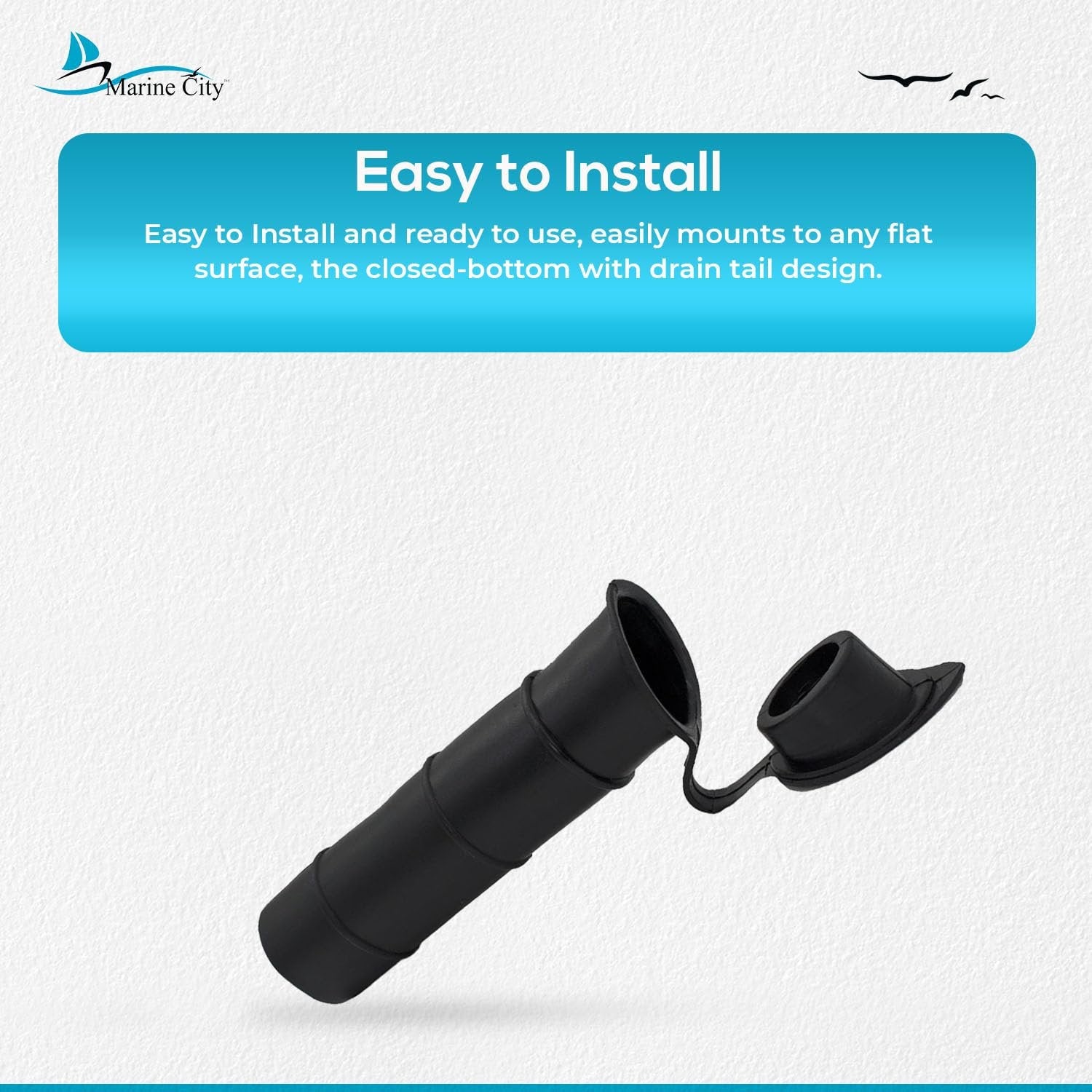 Marine City Black PVC Rod Holder with Cover – 6-7/8” Injection Molded Rod Holder MARINE CITY