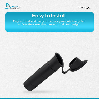 Marine City Black PVC Rod Holder with Cover – 6-7/8” Injection Molded Rod Holder MARINE CITY