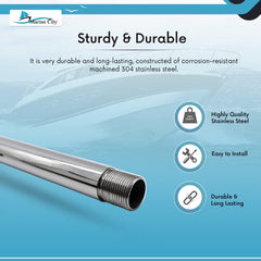 Marine City 24” Antenna Base Mount Extension Mast – Stainless Steel, Heavy-Duty