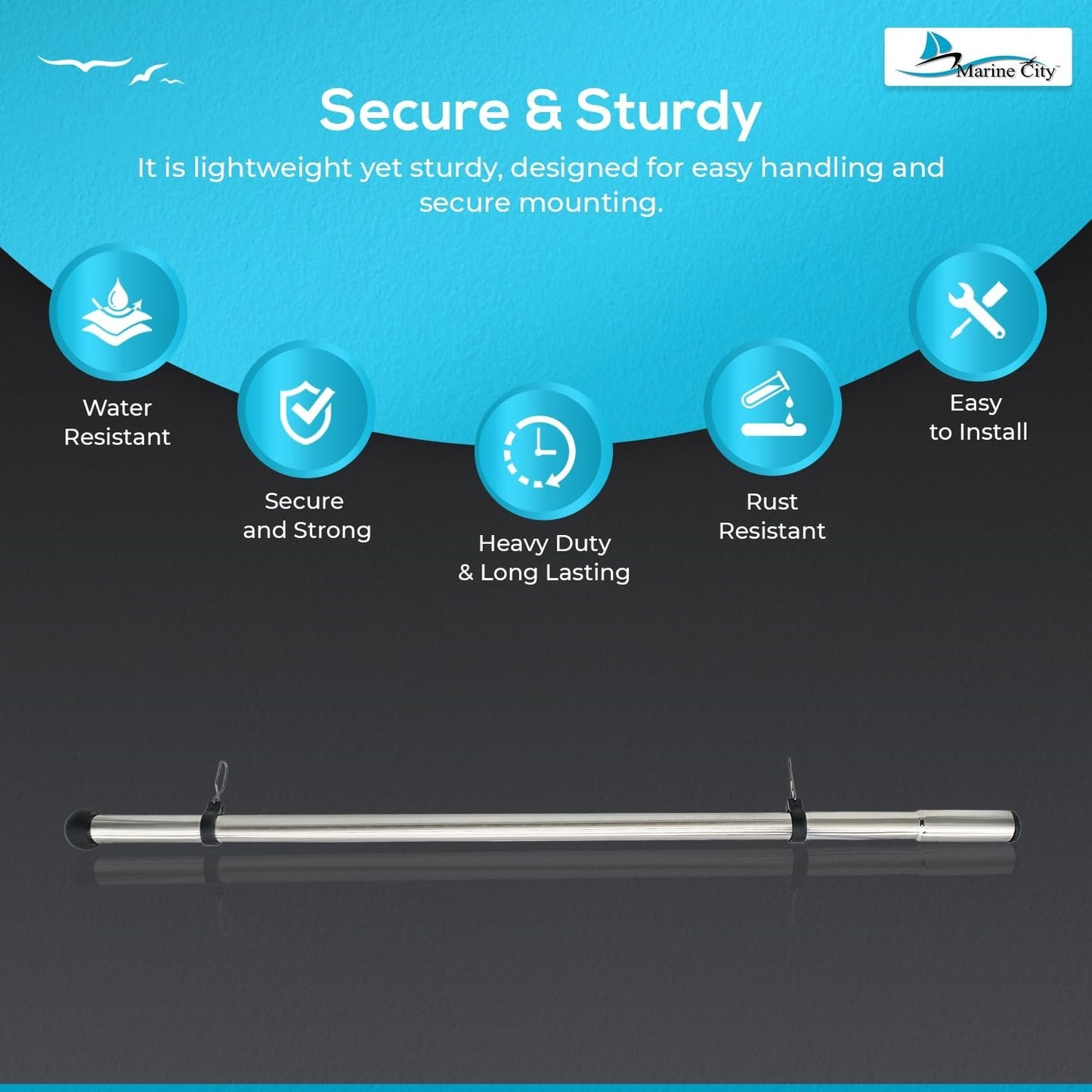 Marine City 30” 304 Stainless Steel Flagpole – 7/8” Diameter with 1” Socket End MARINE CITY