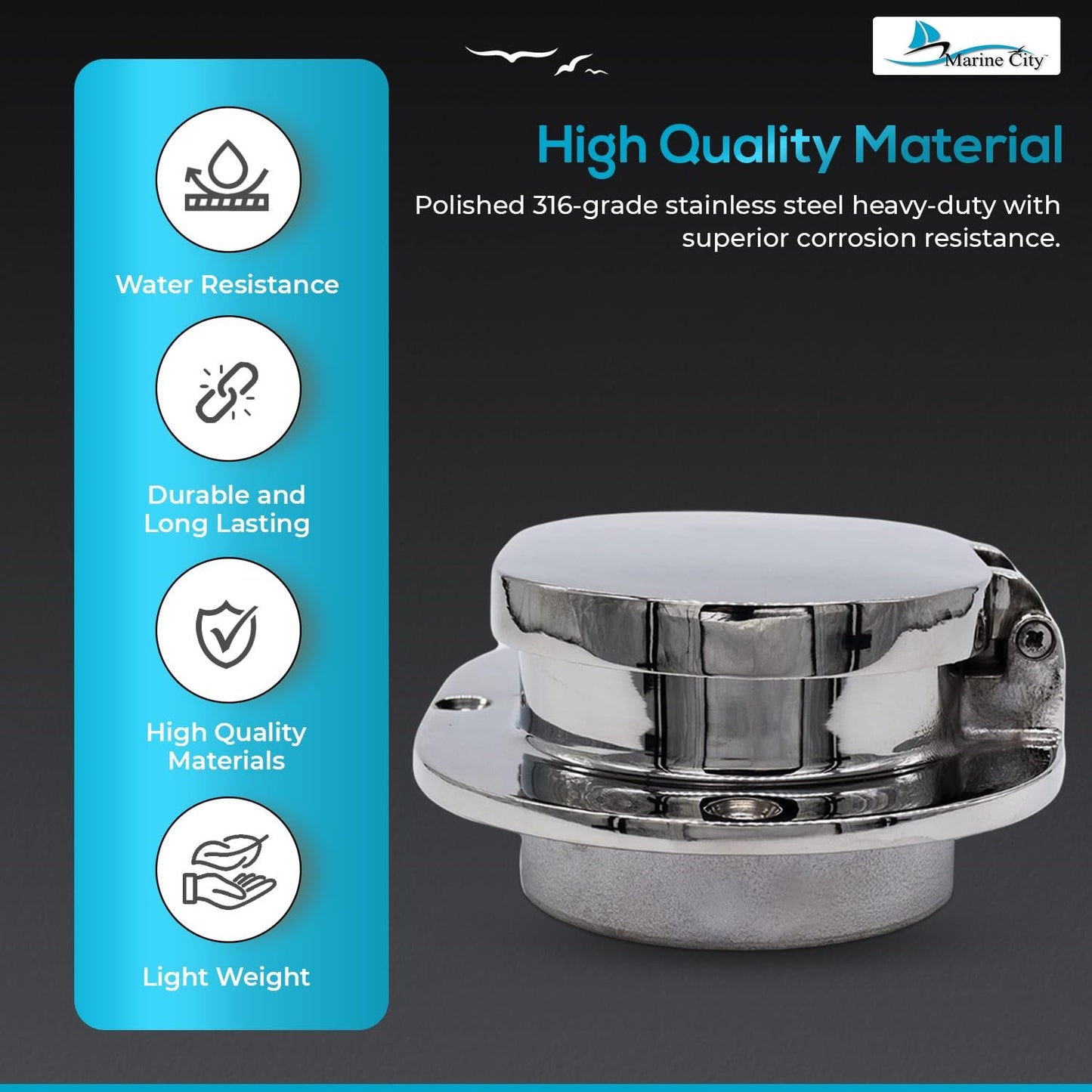 MARINE CITY 316 Stainless Steel Oval Deck Pipe – Spring-Loaded Cover Marine