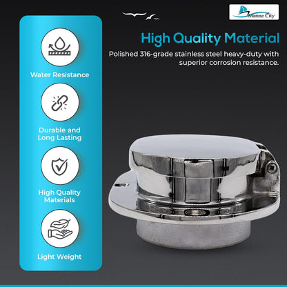 MARINE CITY 316 Stainless Steel Oval Deck Pipe – Spring-Loaded Cover Marine